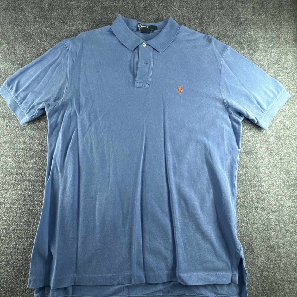 Polo Ralph Lauren Mens Blue Short Sleeve Pique Polo Shirt Large Orange Pony